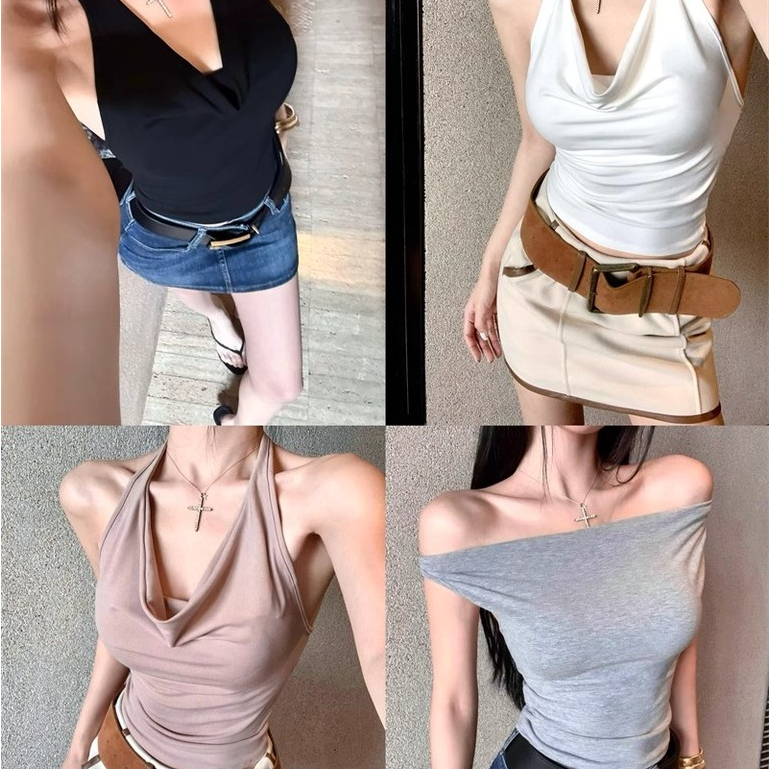 Hot Girl Off-the-Shoulder Two-Wear Camisole ผู้หญิง Halterneck Halter
