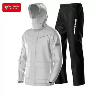 MOTOWOLF เสื้อกันฝนมอเตอร์ไซค์กันน้ําสะท้อนแสงน้ําหนักเบาแจ็คเก็ตและกางเกงผู้ใหญ่ Rainy Day Rain Suit All-Sport Men Women