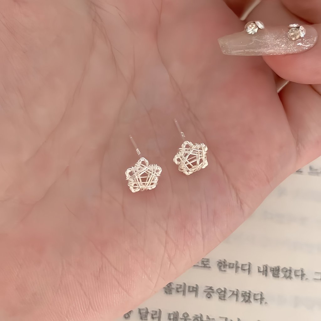 ต่างหูเงินกลวงไขลานผ้าไหมดาวห้าแฉกหญิงสายกลุ่มดีไซน์ทุกการแข่งขันสวยหรูขนาดเล็กขายร้อน