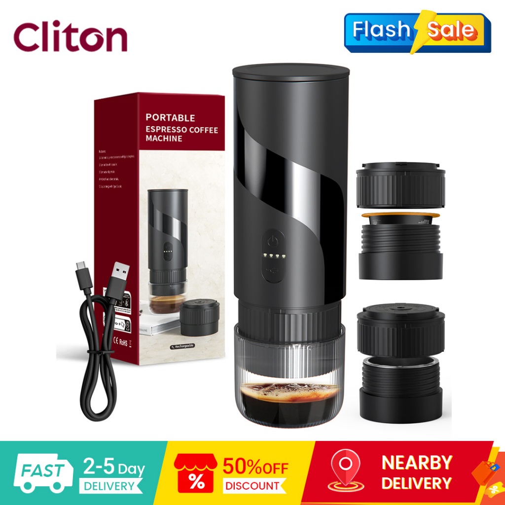 Cliton 2 in 1 Portable Espresso Machine 20Bar High-Pressure Mini Coffee Machine IPX5 กันน้ํา
