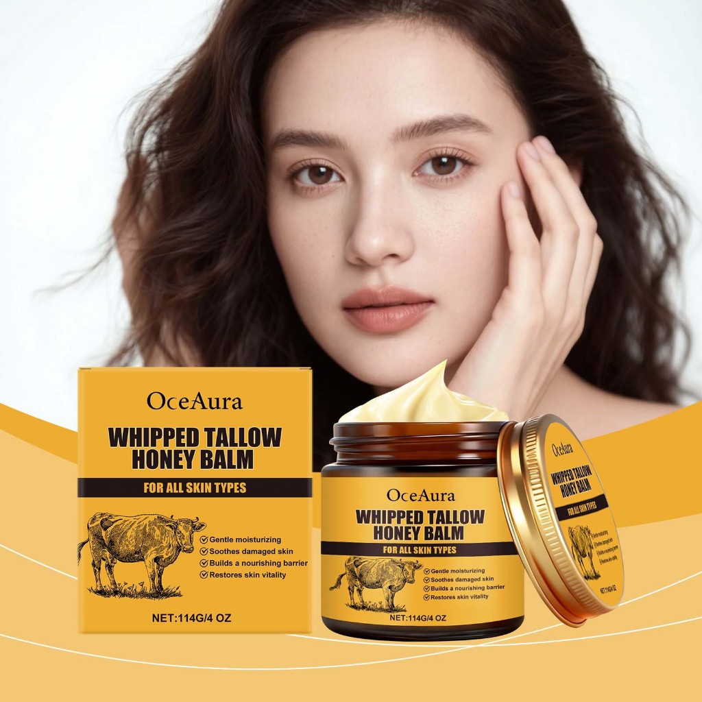 OceAura Whipped Tallow and Honey Balm - Beef Tallow for Skin – เนื้อ Grass Fed, มอยเจอร์ไรเซอร์บํารุ
