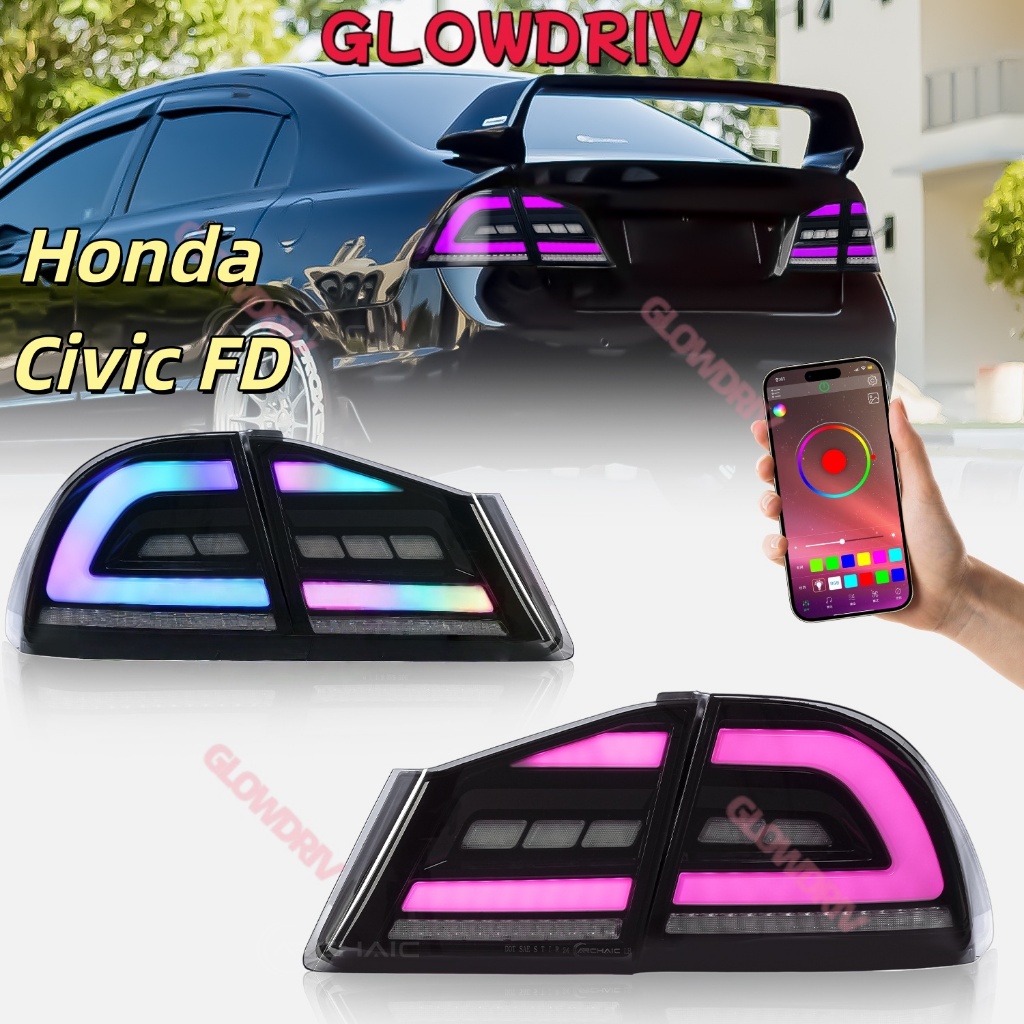 LED Taillamp fit สําหรับ Honda Civic FD2 2006-2011 RGB Funtion ด้านหลังชุดอัพเกรดไฟวิ่งกลางวันหมอก belakang – โปรปัง