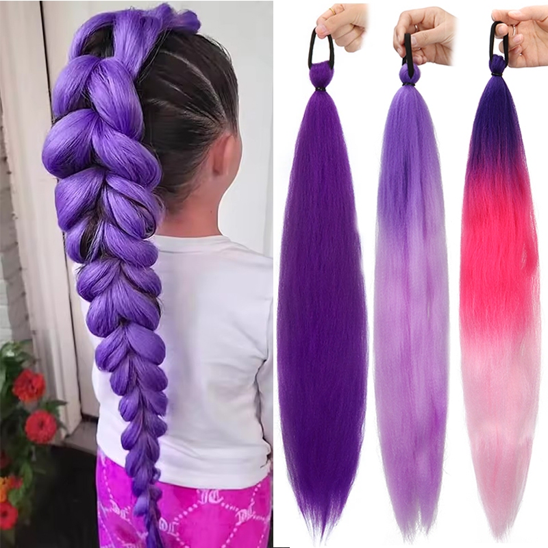 วิกผมหางม้าปลอมสีสันสดใสพร้อมแถบยางสําหรับสวมใส่ง่ายของเด็กผู้หญิง