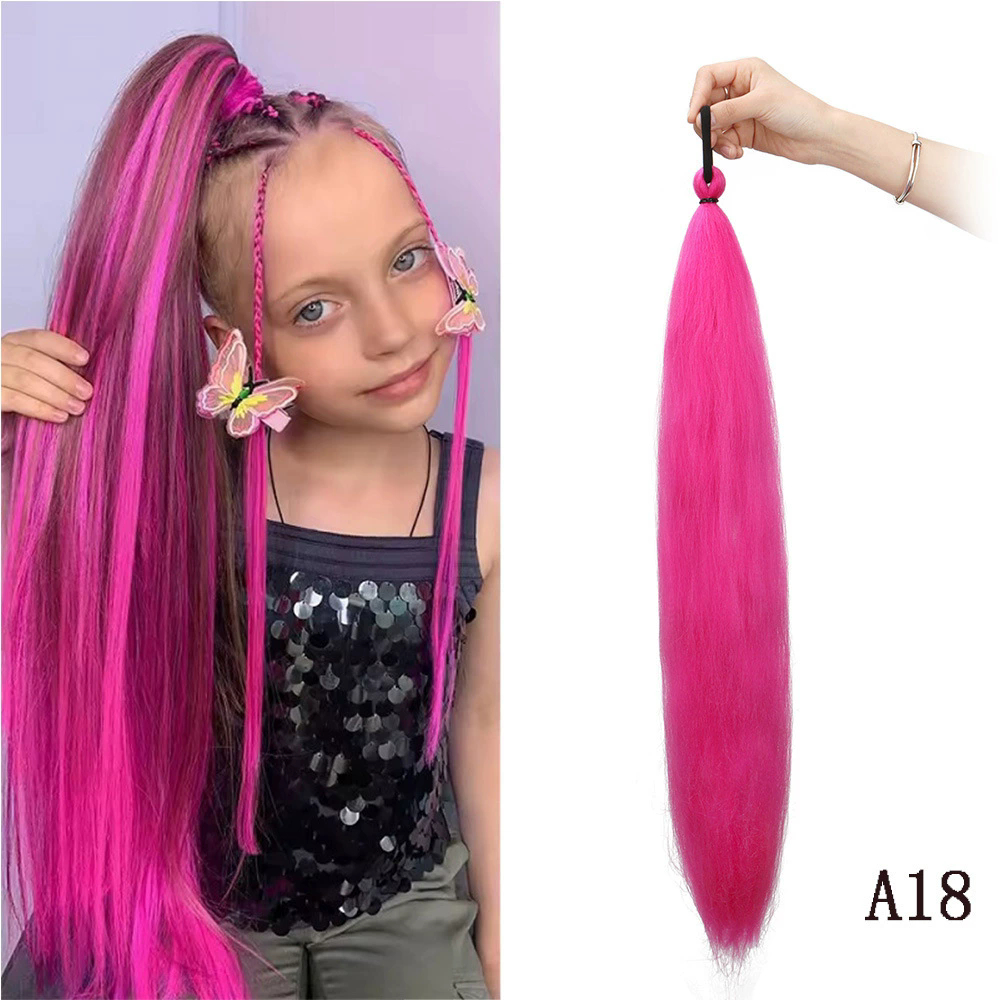 วิกผมหางม้าปลอมสีสันสดใสพร้อมแถบยางสําหรับสวมใส่ง่ายของเด็กผู้หญิง - รูปที่ 6