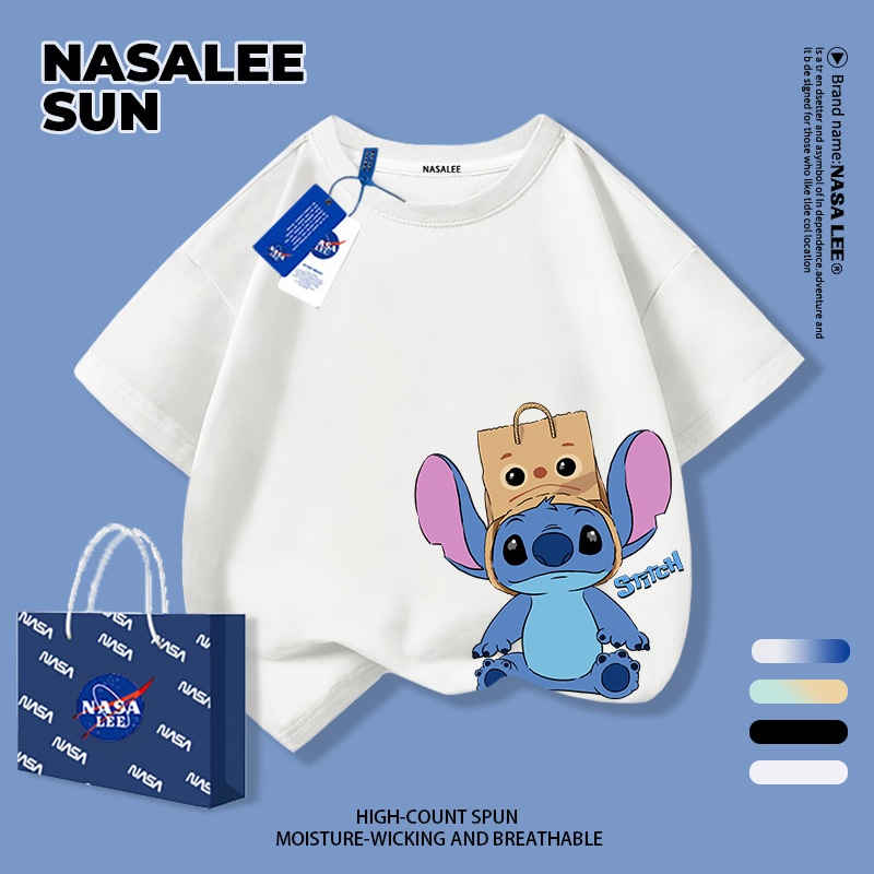 【จัดส่งทันทีวันเดียวกัน】เสื้อยืดแขนสั้น NASA สำหรับเด็ก สีขาว ทำจากผ้าฝ้ายระบายอากาศดี ลวดลายสติ๊ก (Stitch) น่ารัก เหมาะสำหรับเด็กอายุ 3-16 ปี (ทั้งชายและหญิง) เป็นเสื้อแขนสั้นสำหรับปีใหม่และคริสต์มาส