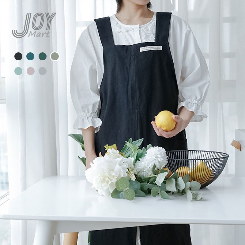 JoyMart ผ้ากันเปื้อนผ้าฝ้ายสไตล์นอร์ดิก Water-Repellent หลวมสบาย ขนาดใหญ่ Anti-Fouling Oil-Proof Kitchen