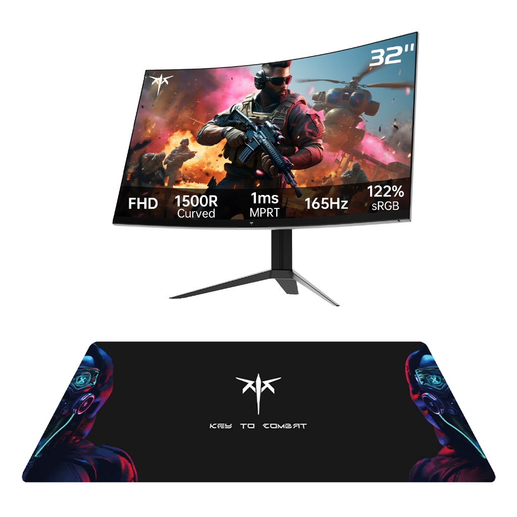 KTC 32" FHD 1080p 165Hz (Oc 180Hz) Curved VA 1500R Monitor พร้อมแผ่นรองเมาส์, MPRT 1ms, Adaptive-Syn