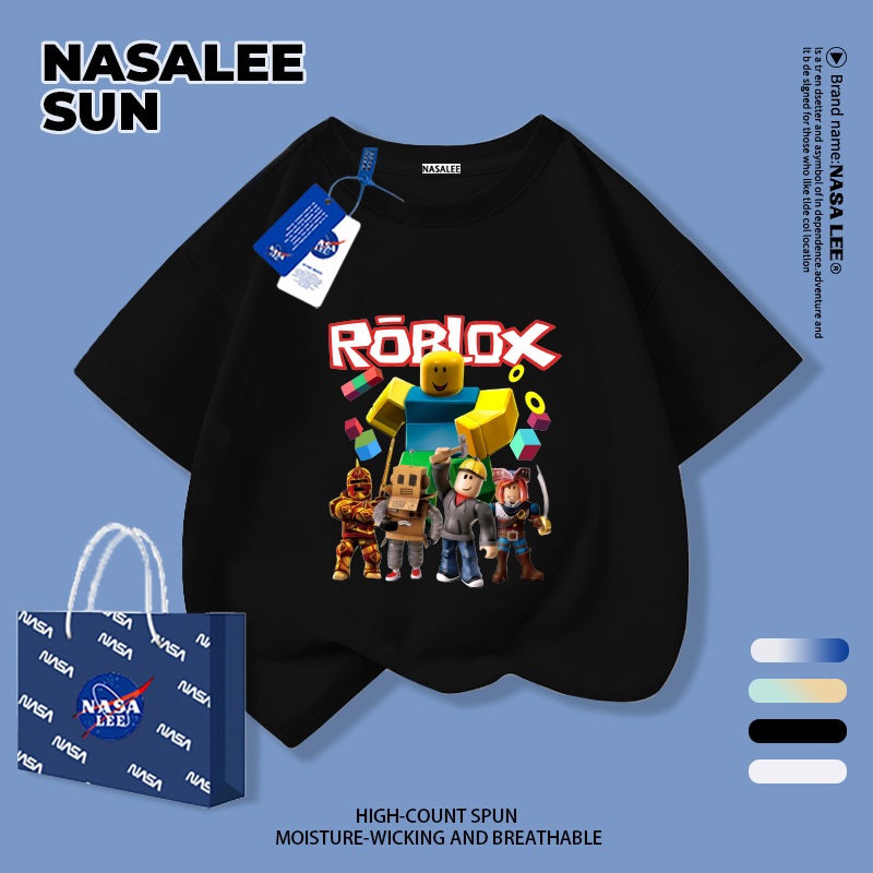 【จัดส่งทันทีวันเดียวกัน】NASA เสื้อยืดแขนสั้นสีแดงสำหรับเด็ก ทำจากผ้าฝ้ายระบายอากาศดี ลวดลายคนต่อบล็อก เหมาะสำหรับเด็กอายุ 3-16 ปี (ทั้งชายและหญิง) เป็นของขวัญปีใหม่