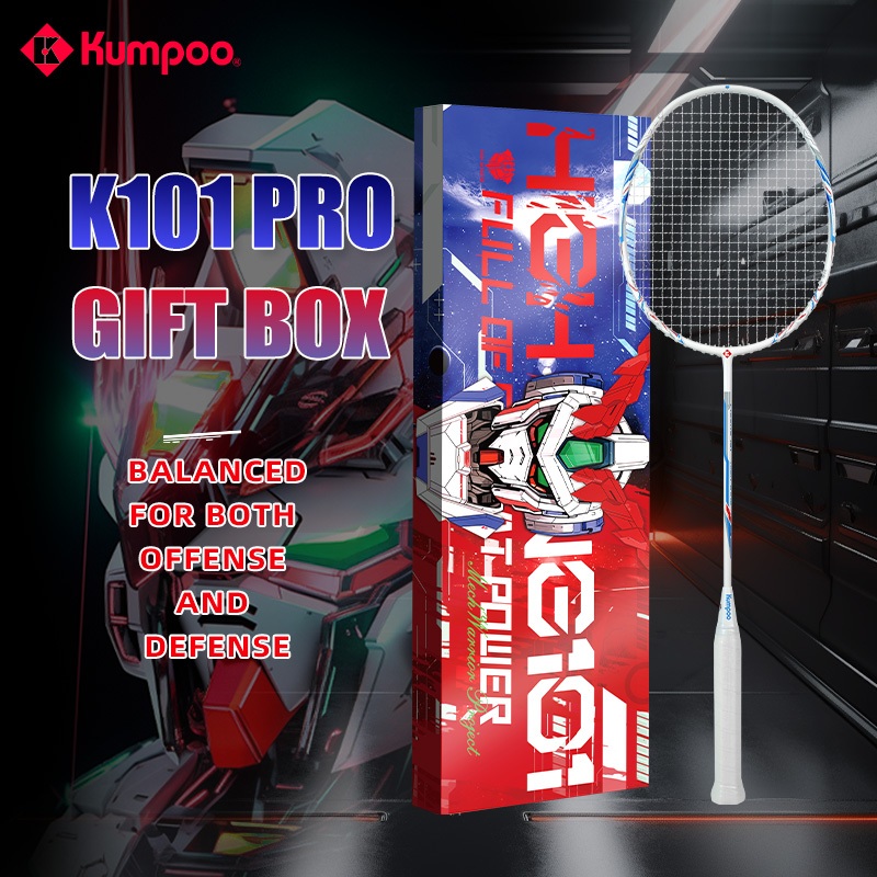 Kumpoo K101 Pro 4U G5 ทำจากคาร์บอนไฟเบอร์เต็ม ไม้แบดมินตันรุ่น, กล่องของขวัญ, ร่วมมือกับ Mecha, แร็กเก็ตน้ำหนักเบาพิเศษสำหรับผู้เริ่มต้น ฝึกซ้อมเชิงรุกและการแข่งขัน