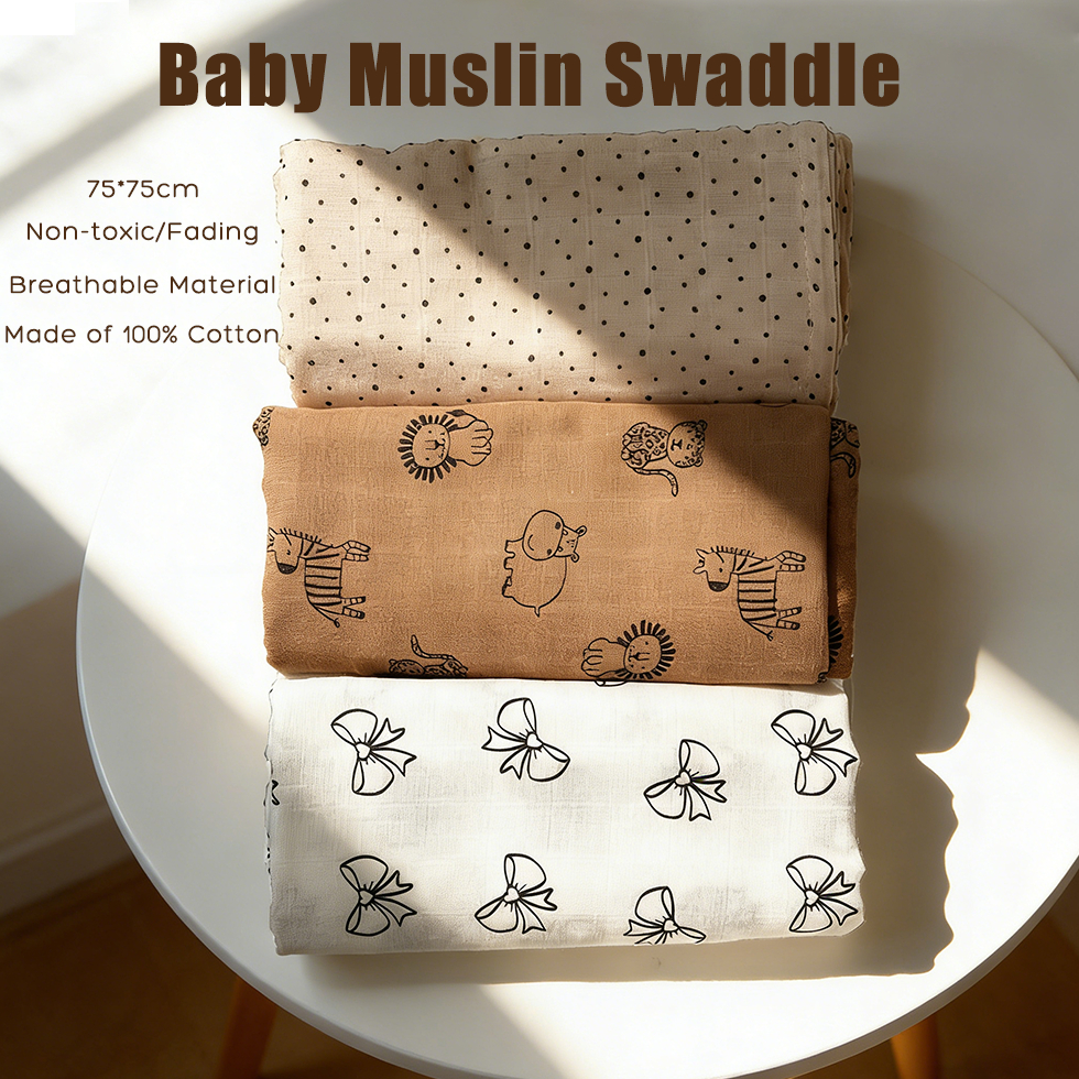75*75 ซม.ทารกแรกเกิด Muslin Swaddle ผ้าห่มนุ่ม Burp ผ้าสําหรับทารก