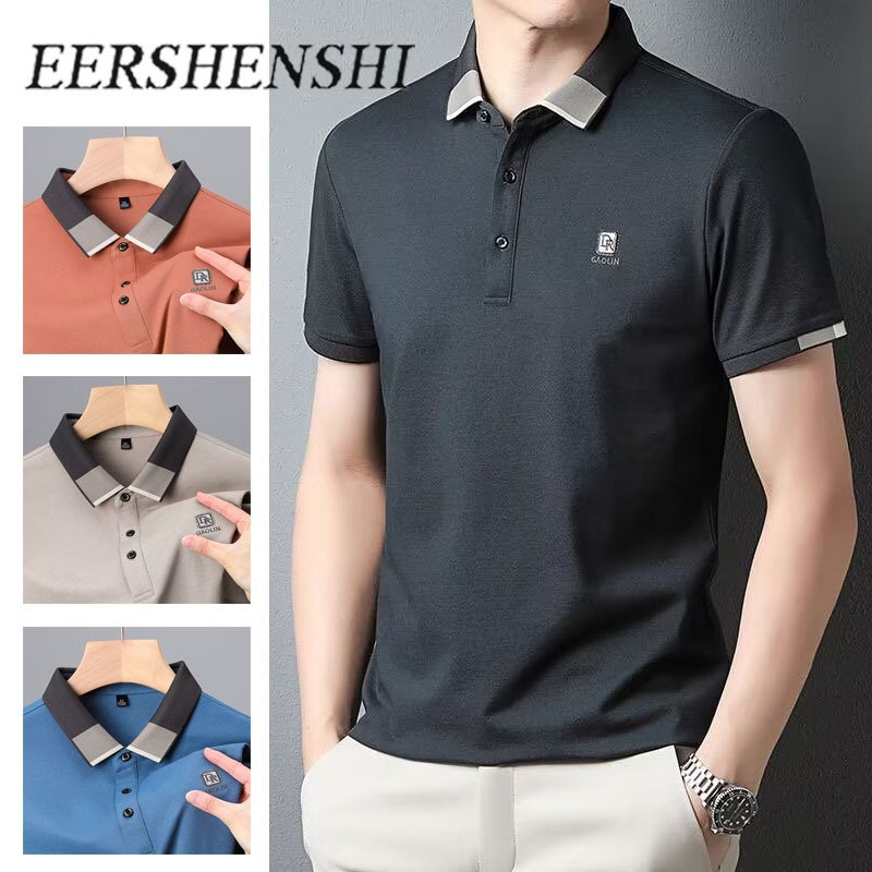 Eershenshi เสื้อโปโลผู้ชายแขนสั้นปกเสื้อยืดผู้ชายธุรกิจลําลอง