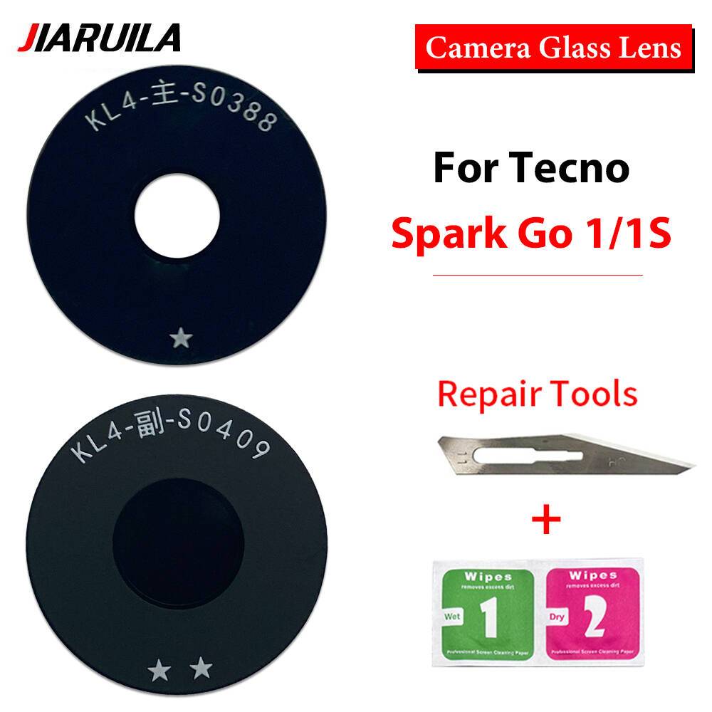 กระจกกล้องสําหรับ Tecno Spark Go 1/1S KL4 KL4h กระจกเลนส์กล้องด้านหลัง + สติกเกอร์