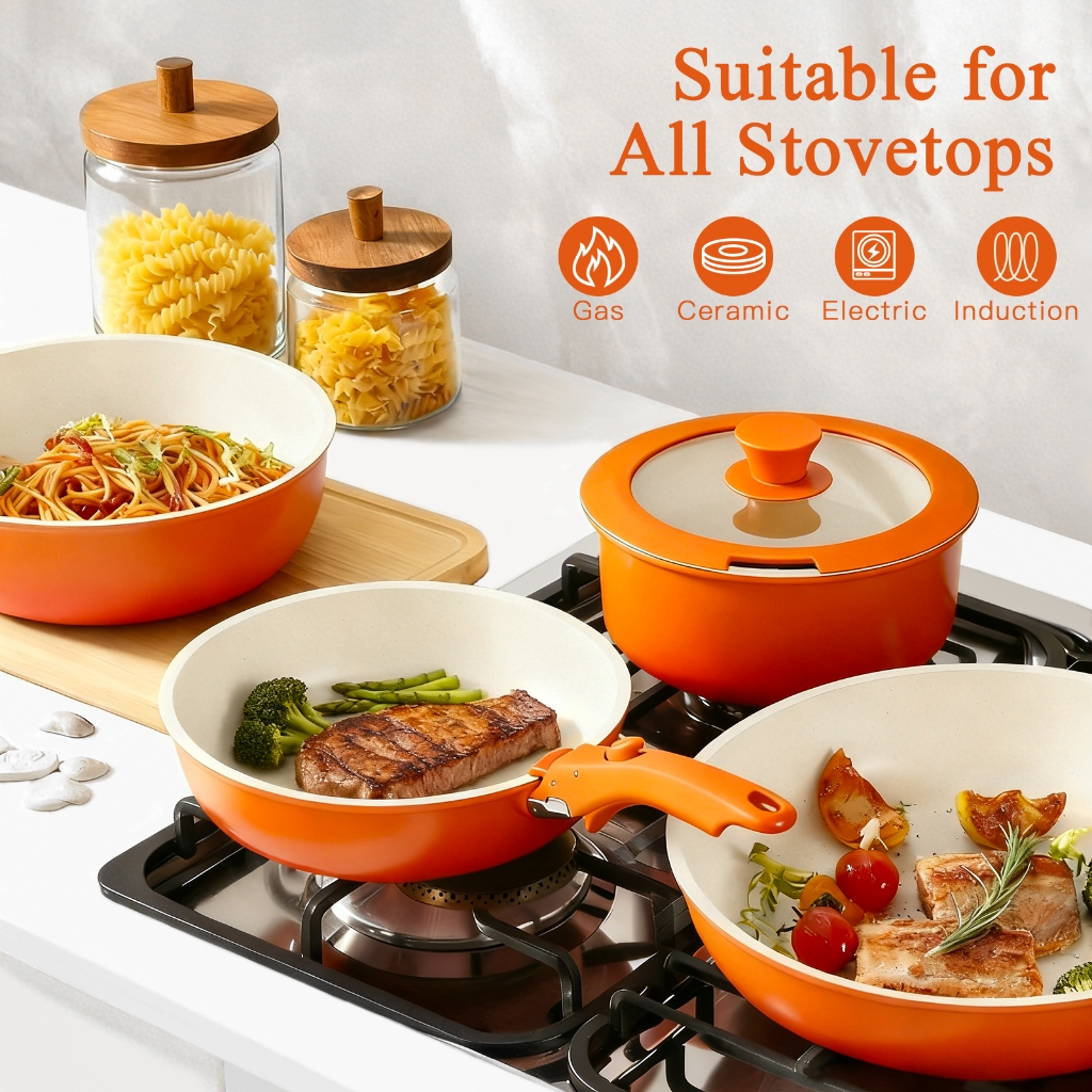 GiPP 5 ชิ้นชุด Non-stick เซรามิค Rock ชุดเครื่องครัวจับที่ถอดออกได้ Non Toxic, PFAS & PTFE& PFOA ฟรีเหมาะสําหรับเตาทั้งหมด (แก๊ส, ไฟฟ้า & Induction) - รูปที่ 5