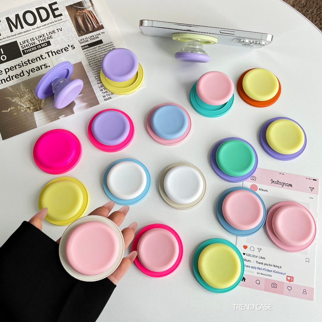 น่ารัก Macaron ซิลิโคนรอบผู้ถือแม่เหล็ก Grip Tok Griptok โทรศัพท์ขาตั้งผู้ถือสําหรับ iPhone Smart Tok
