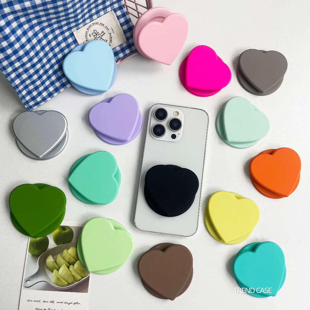 น่ารัก 3D Hearts ขาตั้งซ็อกเก็ตสีทึบเรียบง่ายซิลิโคนหัวใจโทรศัพท์แม่เหล็กสําหรับ iPhone 17 ผู้ถือวงเล็บ