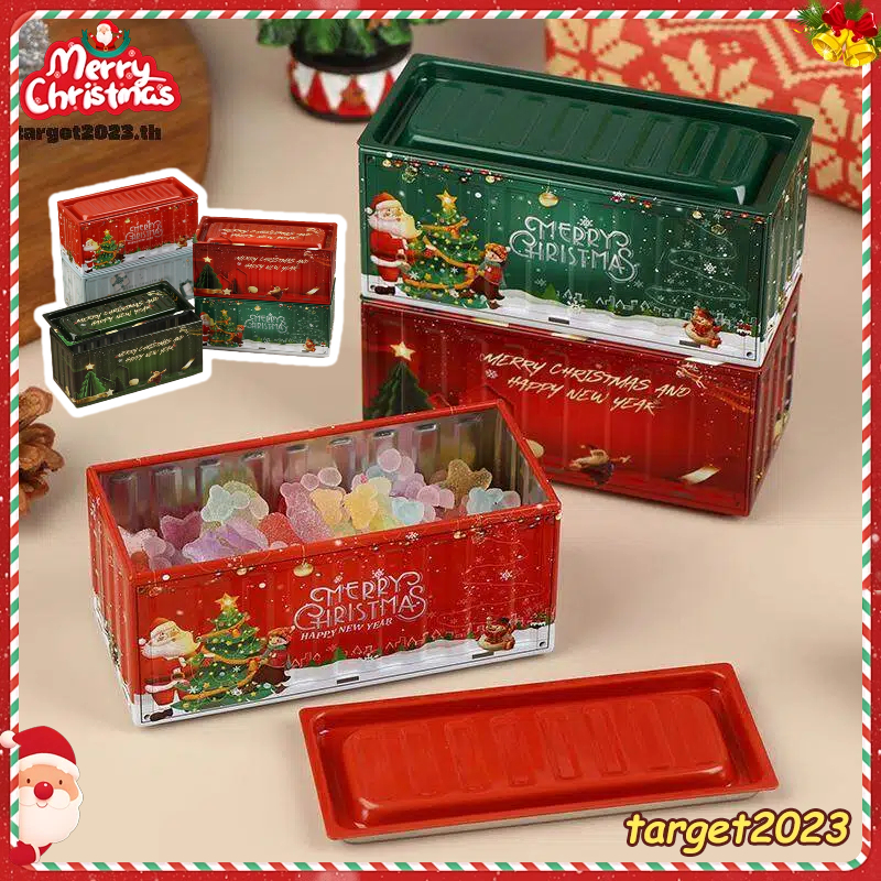 🎄วันคริสต์มาส✨สี่เหลี่ยมผืนผ้าคริสต์มาสดีบุกกล่องปิดผนึก Jar คุกกี้ที่ว่างเปล่ากล่องขนมซานตาคลอสกล่องของขวัญเครื่องประดับจัดเก็บสามารถ [TH]
