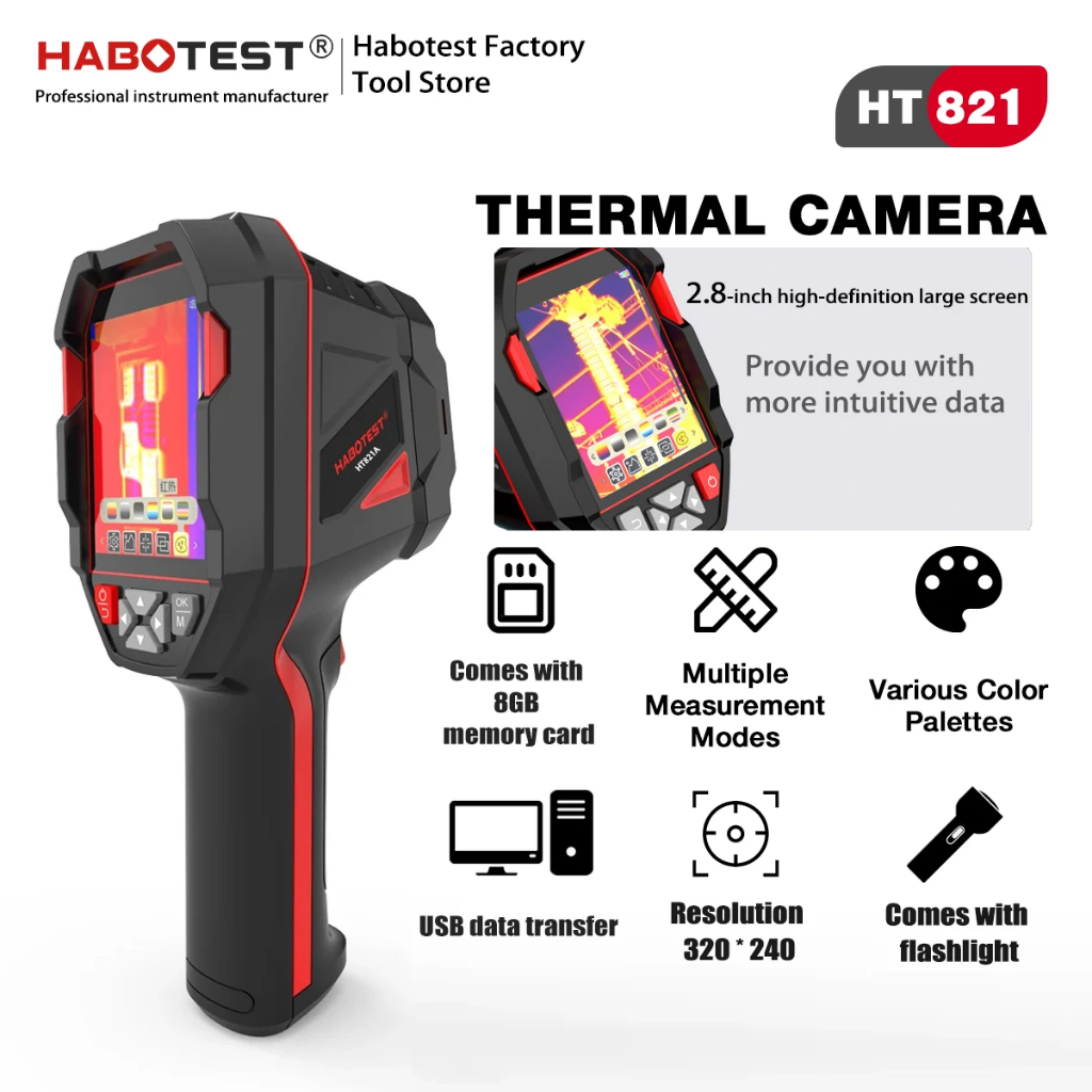 HABOTEST HT821A เครื่องภาพความร้อนอินฟราเรดแบบใช้มือถือ 240x240 อุปกรณ์ซ่อมท่ออุณหภูมิสแกนการตรวจสอบตระเวนพลังงาน
