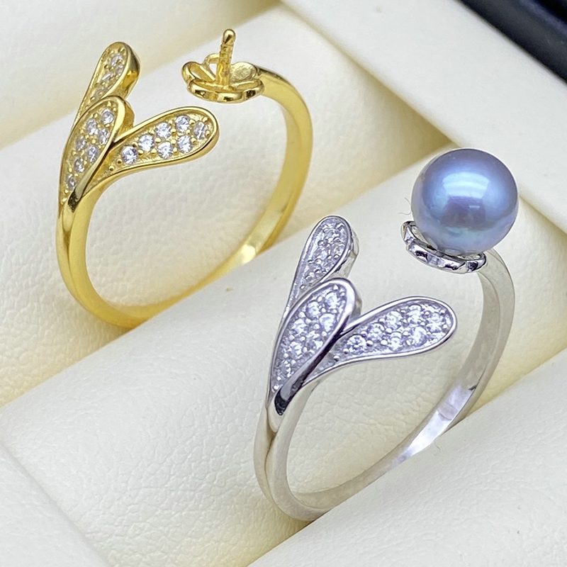 ส925 เงินสเตอร์ลิงแหวนมุกผู้ถือที่ว่างเปล่าอุปกรณ์เสริมแหวนปรับคอนซีลเลอร์ หางปลา แหวนเงิน