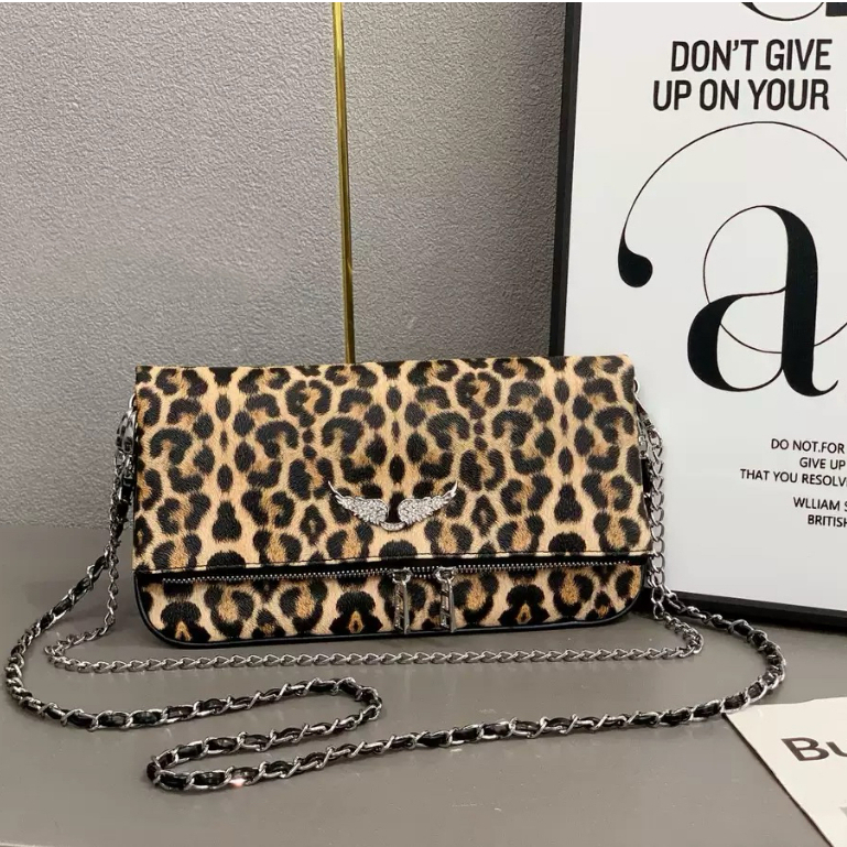 Zadig & Voltaire Ladies rock ll metal leo Leopard Print Leather Chain Bag