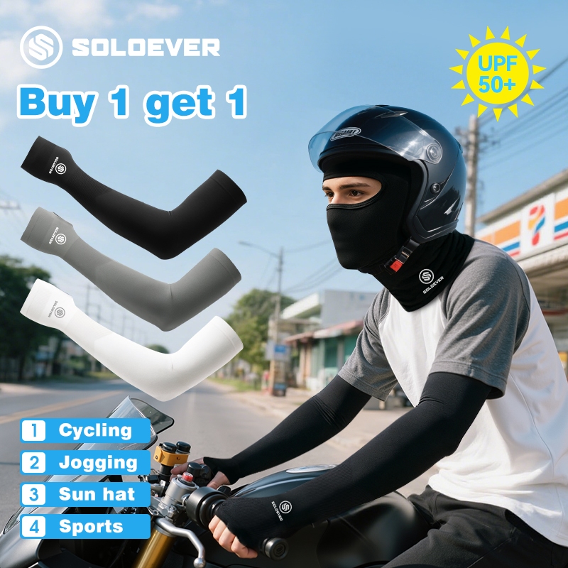 【TH Delivery 】SOLOEVER Arm Sleeves 1 Pair ผ้าบัฟ กันแดด กันuv ของแทั UPF50+ ผ้าปิดหน้ากันแดด ขับมอเตอร์ไซค์ กันฝุ่น หายใจสะดวก ระบายอากาศ