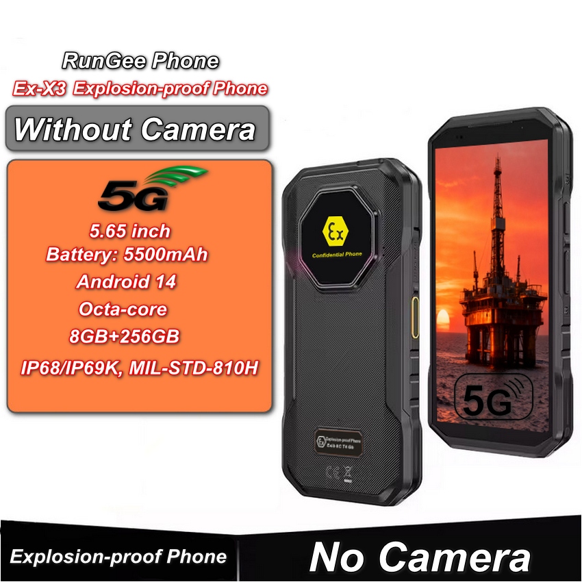 ไม่มีกล้อง X3 โทรศัพท์ป้องกันการระเบิด 8GB + 128GB zello PTT 5G/4G LTE Android 14 GPS 6.5" นิ้วไม่มี