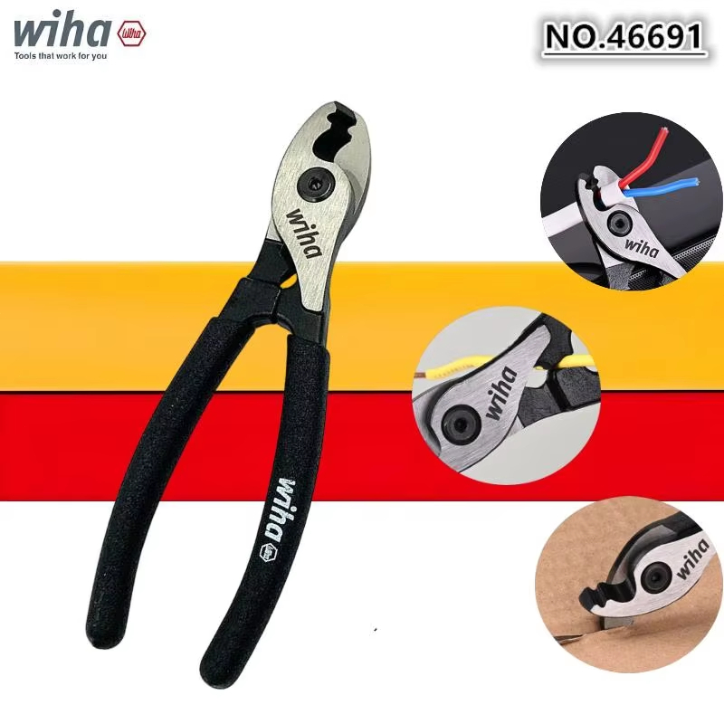 Wiha 46691 เครื่องตัดช่างไฟฟ้าอเนกประสงค์ Black Forest เครื่องตัดสายเคเบิลใบมีดคู่ขนาดกะทัดรัดขนาด 6 นิ้ว