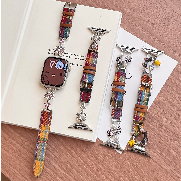 Kt Cat/Sausage Dog/Cat Claw Rainbow Grid Strap สําหรับ iwatch Series Ultra/11/10/9, 18/20/22 มม.สายนาฬิกาสากล,เหมาะสําหรับ xiaomi band 8/9Pro