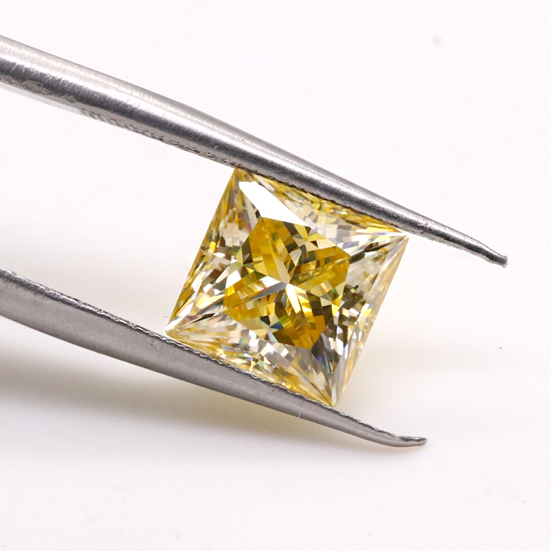 โรงงานราคาสแควร์เจ้าหญิงตัด 1ct ถึง 3ct Moissanite หิน Moissanite สีเหลืองอ่อน