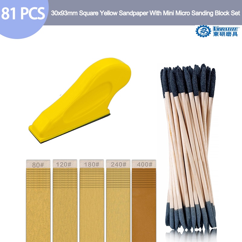 50 ชิ้น 30x93 มิลลิเมตรสแควร์กระดาษทรายสีเหลือง Mini Micro Sanding Block สําหรับงานฝีมือ DIY ไม้ Finishing แน่นแคบขัด Deburring ขอบ Smoothing (40-1000Grit)