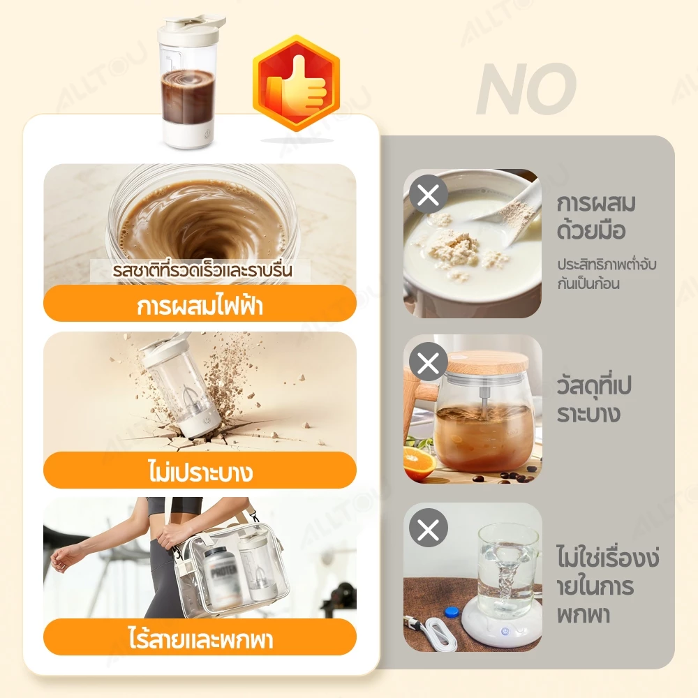 ALLTOU แก้วผสมอัตโนมัติ USB ไฟฟ้า แบบพกพา ชงกาแฟ-โปรตีน thumbnail 9
