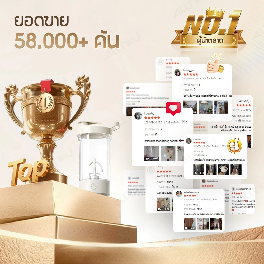 ALLTOU แก้วผสมอัตโนมัติ USB ไฟฟ้า แบบพกพา ชงกาแฟ-โปรตีน thumbnail 3
