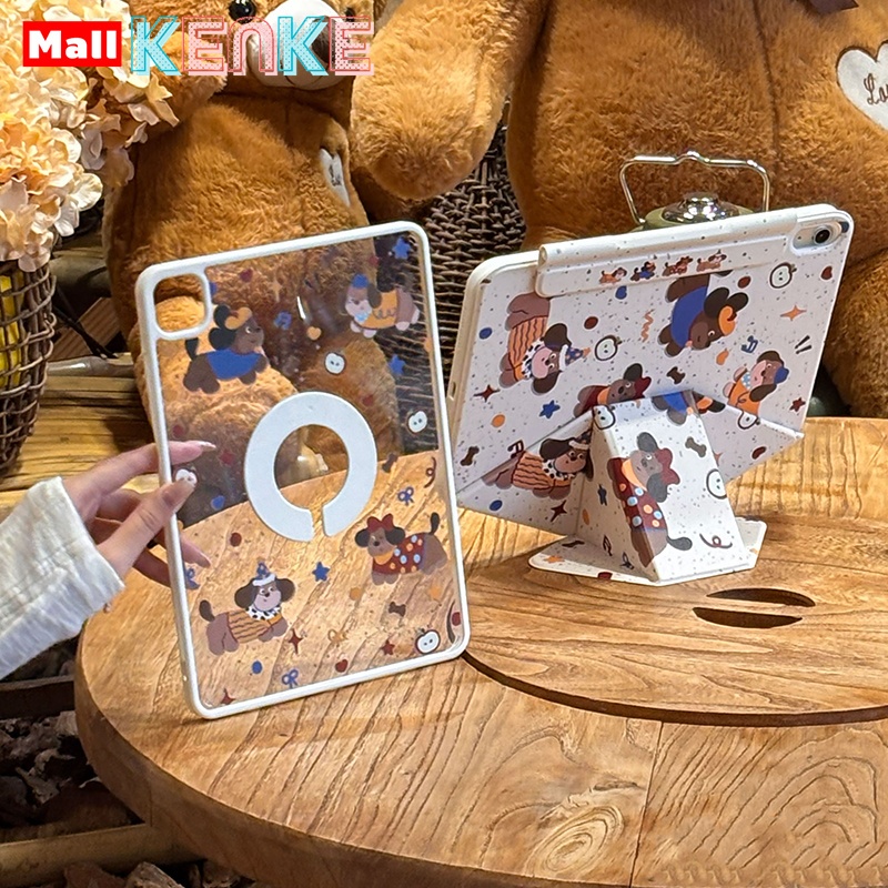 【ของขวัญที่ดีที่สุด】การ์ตูน，น่ารัก，สัตว์ KENKE iPad กรณีแท็บเล็ตหมุนที่ถอดออกได้แม่เหล็กสําหรับ iPad Air Pro 11 นิ้ว 2025 Air 13 