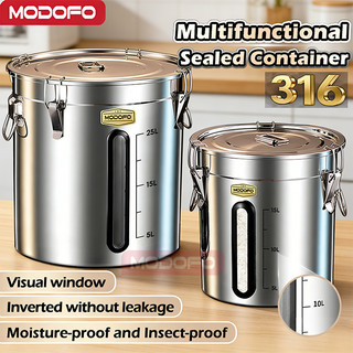 Stainless Steel Rice Bucket Visible MODOFO 316 98L with cover sealing ring Container With scale