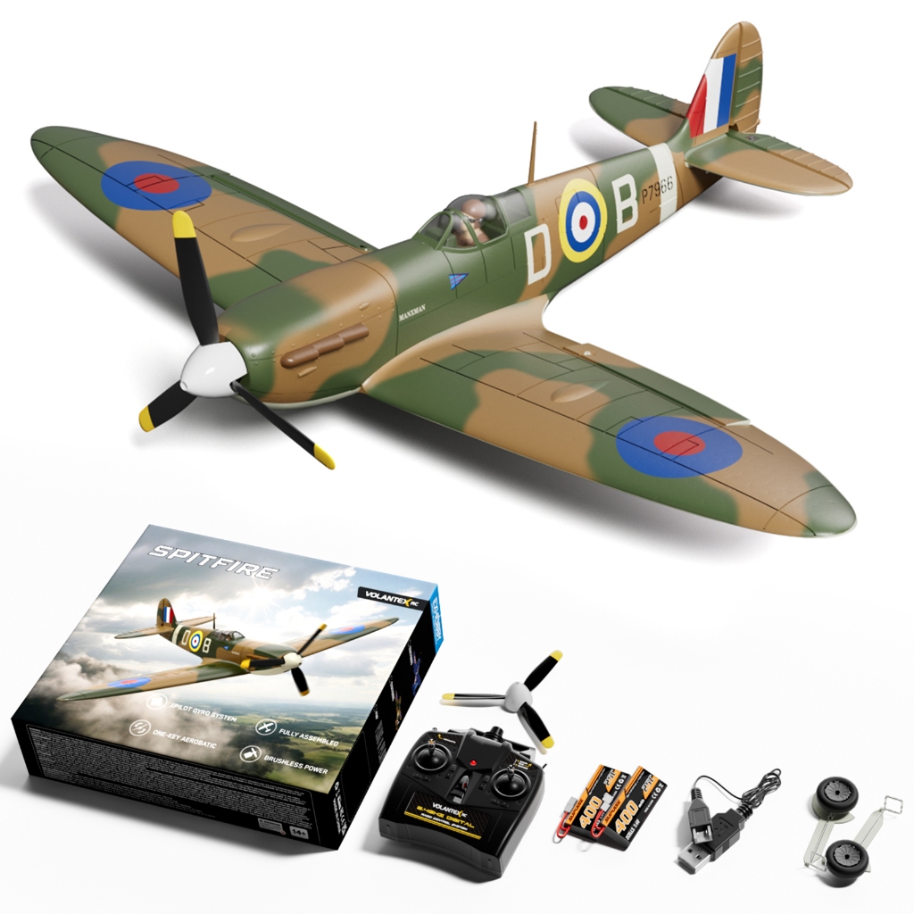 Volantexrc เครื่องบิน RC แบบไม่มีแปรง 4 ช่องเครื่องบินควบคุมระยะไกล Fighter Spitfire RTF พร้อม Aileron, Gyro, Aerobatics & 3 โหมด Easy to Fly RC เครื่องบินสําหรับผู้เริ่มต้น 768-5