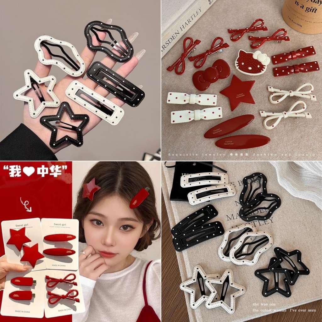 สีดําสีขาว ลาย จุด หนังคลิปผมแฟชั่นอเนกประสงค์ผมหักเรียบหวานเย็นง่ายด้านคลิปอุปกรณ์ผม1/2/4/5ชิ้น – โปรปัง