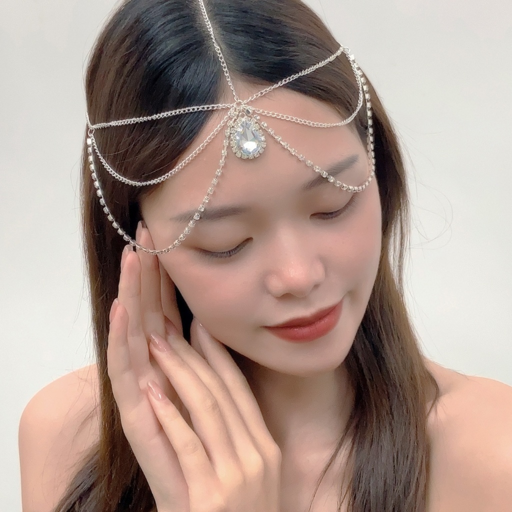 คริสตัลหน้าผากสร้อยคอผู้หญิงคริสตัล sel ผม Chain Tiara Water Drop Hair HOT