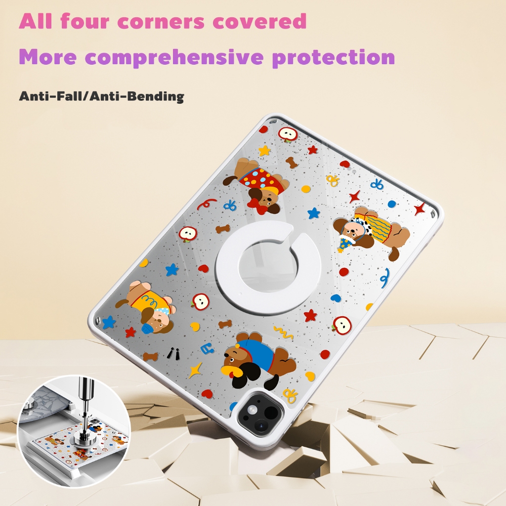 【ของขวัญที่ดีที่สุด】การ์ตูน，น่ารัก，สัตว์ KENKE iPad กรณีแท็บเล็ตหมุนที่ถอดออกได้แม่เหล็กสําหรับ iPad Air Pro 11 นิ้ว 2025 Air 13 