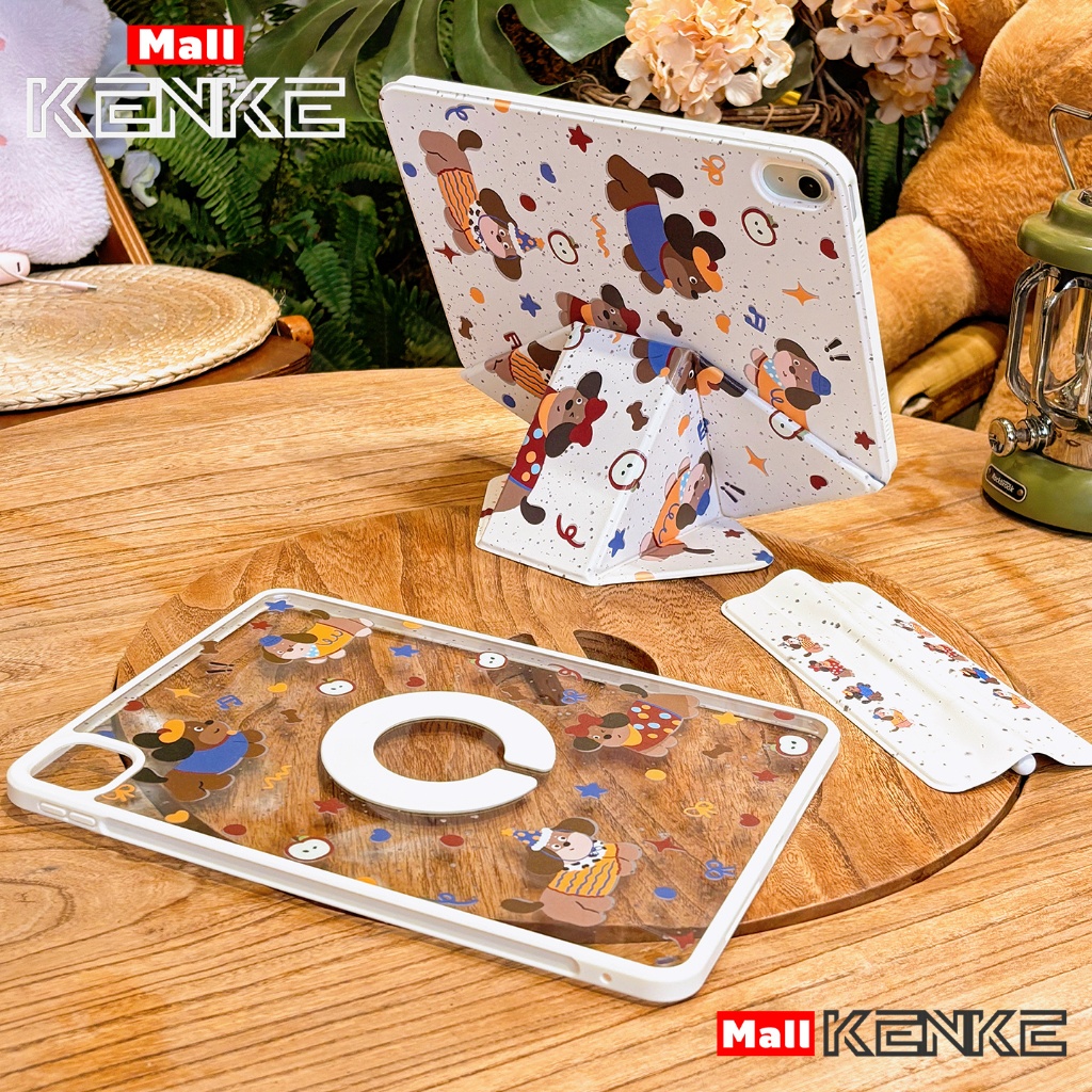 【ของขวัญที่ดีที่สุด】การ์ตูน，น่ารัก，สัตว์ KENKE iPad กรณีแท็บเล็ตหมุนที่ถอดออกได้แม่เหล็กสําหรับ iPad Air Pro 11 นิ้ว 2025 Air 13 