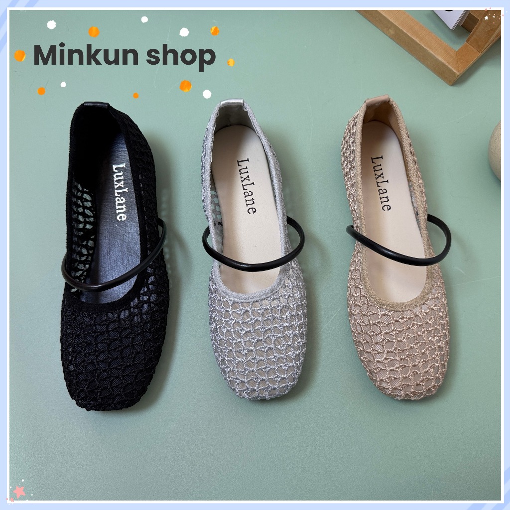 Minkun รองเท้าแตะMary Janesไตข่ายสำหรับผู้หญิงสไตล์เกาหลี พื้นนุ่ม ระบายอากาศดี กันลื่น ใส่สบายทุกวัน