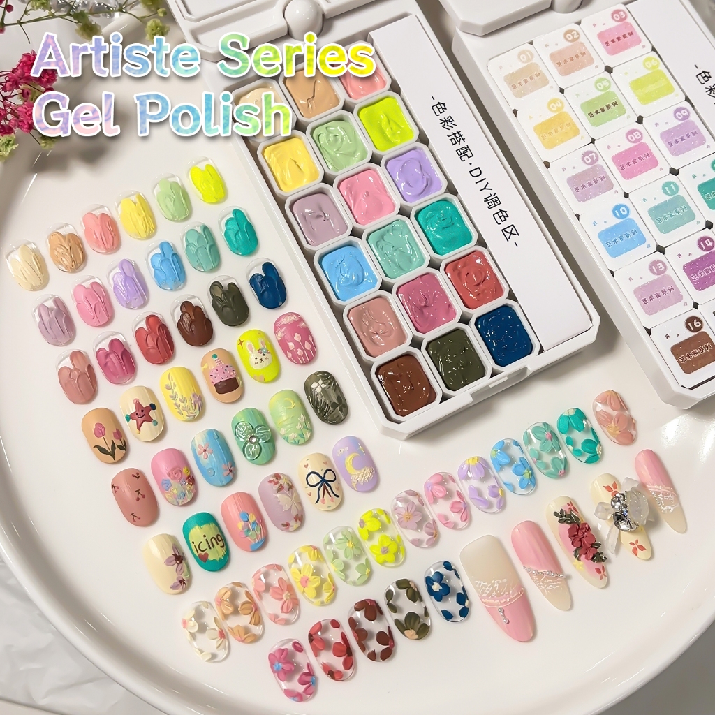 MORDDA - ยาทาเล็บเจลสีมาการองใหม่ 18 เฉดสี สไตล์การวาดภาพสีน้ำมัน 3 มิติ เหมาะสำหรับงานศิลปะบนเล็บ