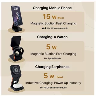 แท่นชาร์จไร้สายแบบพับได้ 3 in 1 แท่นชาร์จไร้สายแบบเร็ว เหมาะสําหรับ iPhone/Apple Watch/AirPods Pro