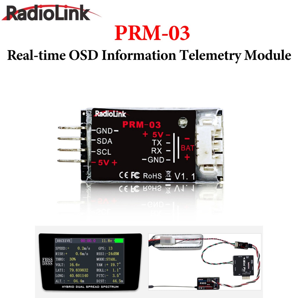 Radiolink PRM-03 Mini ข้อมูล OSD แบบเรียลไทม์โมดูล Telemetry 1S-12S สําหรับ AT9 AT9S AT9S Pro AT10 A