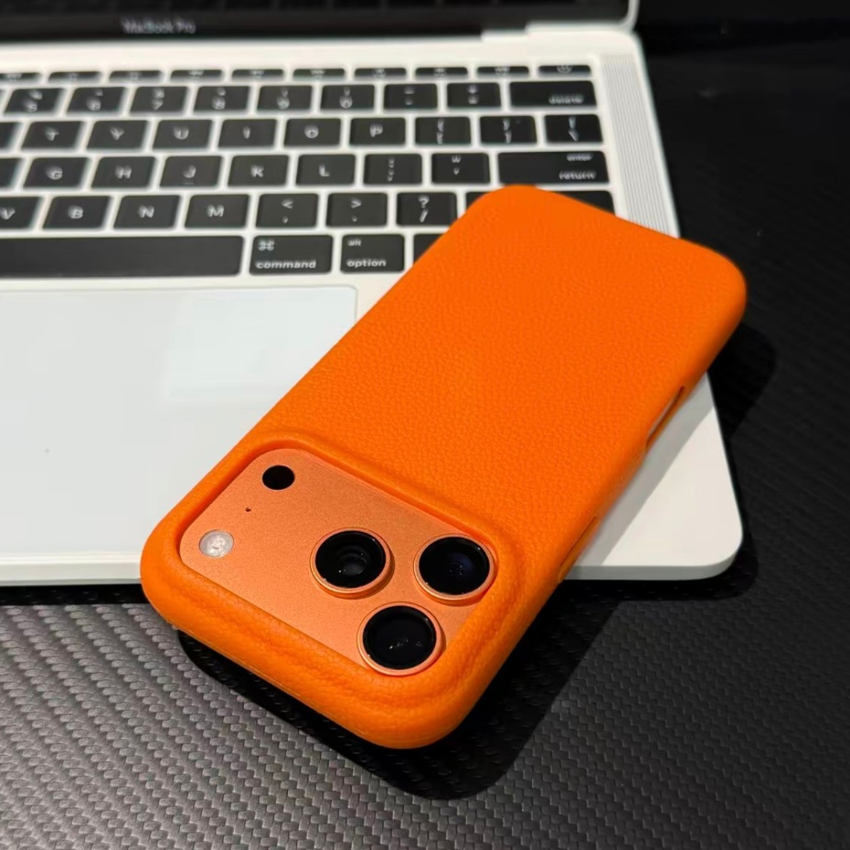 Vegan หนัง/TPU soft case/สีส้มเข้ากันได้สําหรับ iPhone 11 12 13 14 15 16 17 pro max case - รูปที่ 4