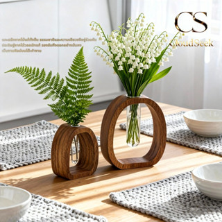 แจกันไม้เนื้อแข็งวอลนัททั้งไม้ทําแจกันตกแต่งสก์ท็อปพืชสีเขีย…