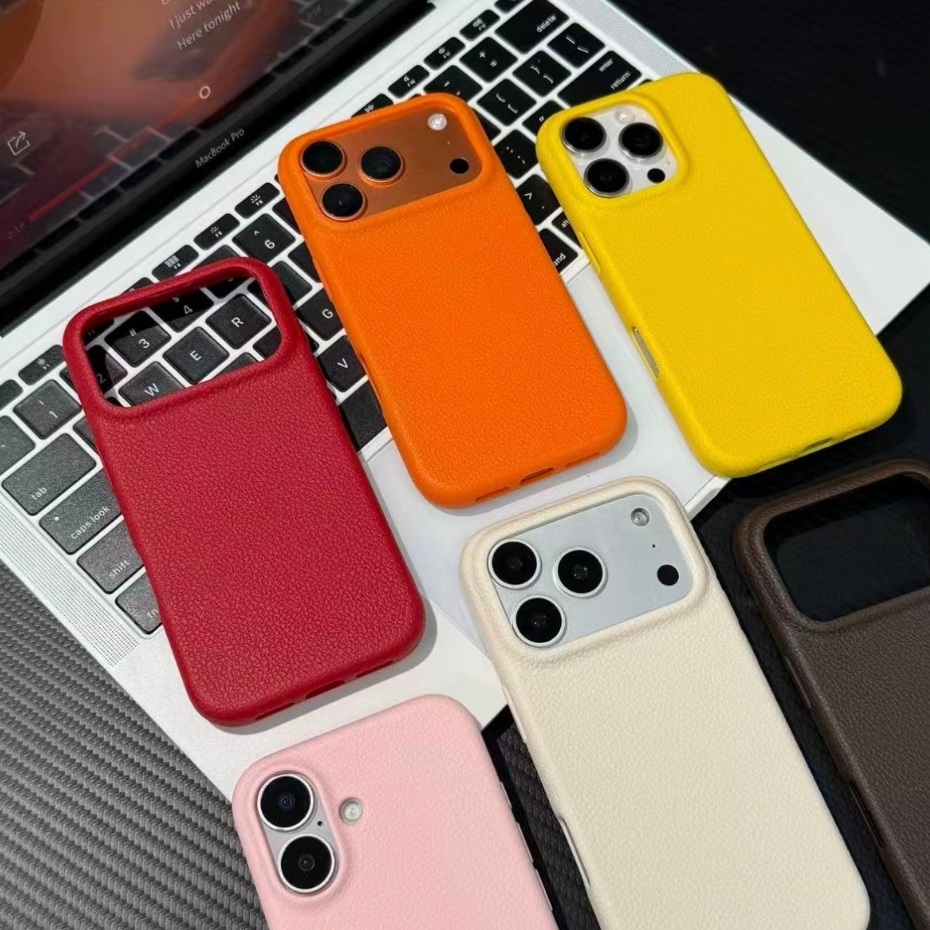 Vegan หนัง/TPU soft case/สีส้มเข้ากันได้สําหรับ iPhone 11 12 13 14 15 16 17 pro max case - รูปที่ 2