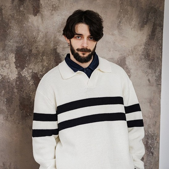 MRA ยี่ห้อ seagull COLLAR เสื้อโปโลเสื้อสวมหัวลาย V คอห่วงด้านในพร้อมเสื้อกันหนาวถักคอปกหนาตุ๊กตาอิน