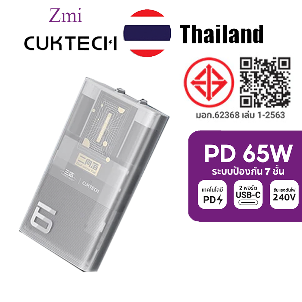 CUKTECH ADC 2.0 65W เครื่องชาร์จเบอร์ 6 การ์ดพลังงาน PD 65W Fast Charger