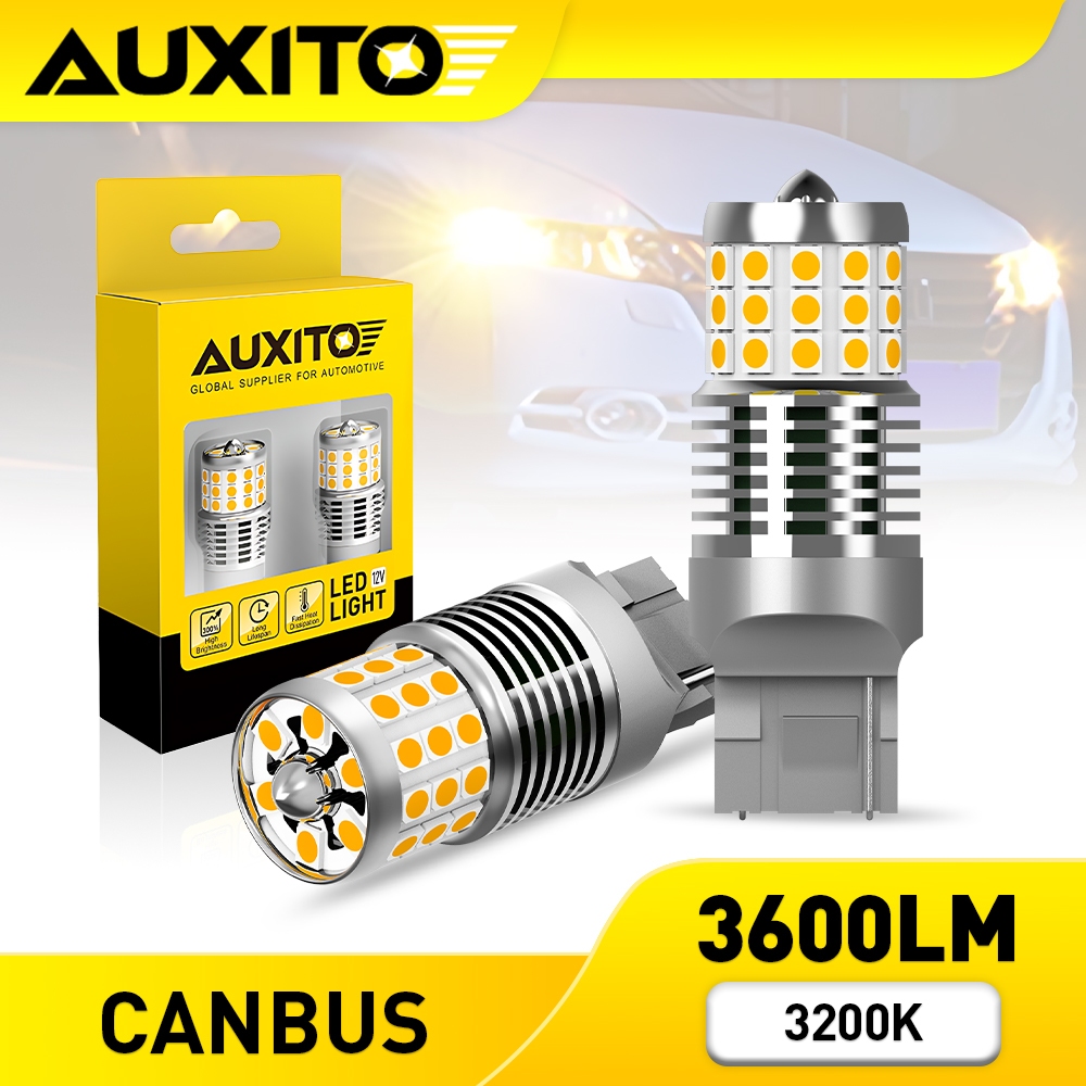 AUXITO 2PC ไม่มี Hyper Flash 1156 7440 WY21W PY21W P21W 3600LM 3200K Canbus 2835SMD กันน้ำ IP67