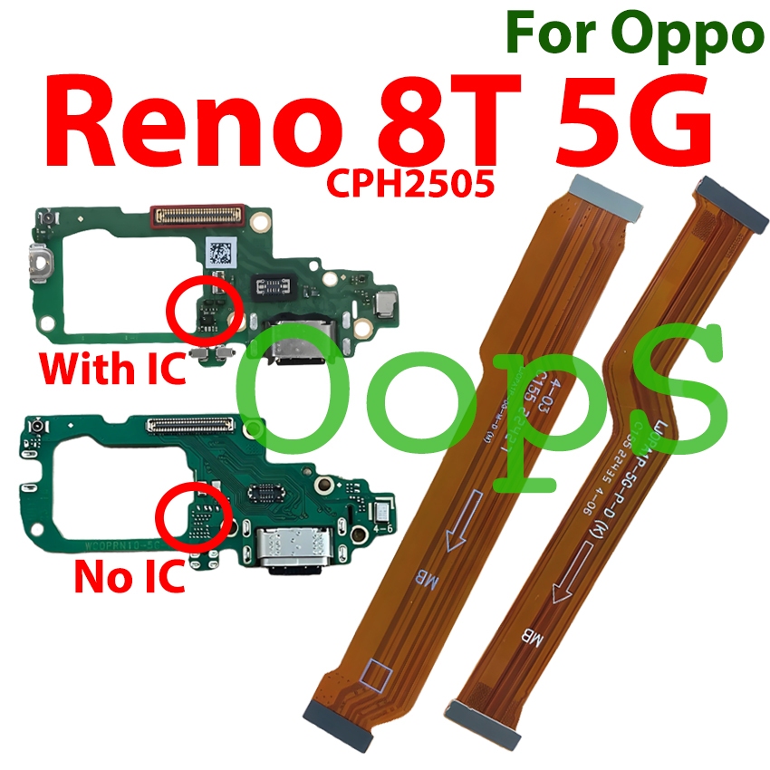USB Fast Charging BOARD Flex สําหรับ OPPO Reno 8T 5G จอแสดงผล LCD หลักเมนบอร์ดการเชื่อมต่อ Flex เปลี่ยนชิ้นส่วน