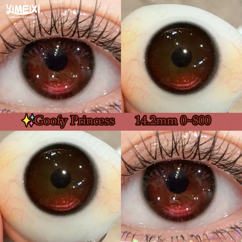 YIMEIXI 2PCS คอนแทคเลนส์สีแดงธรรมชาติ 14.2 มม.Goofy เจ้าหญิงรายปีใช้ WT 40% Power Contact Lens วันที่คริสต์มาส